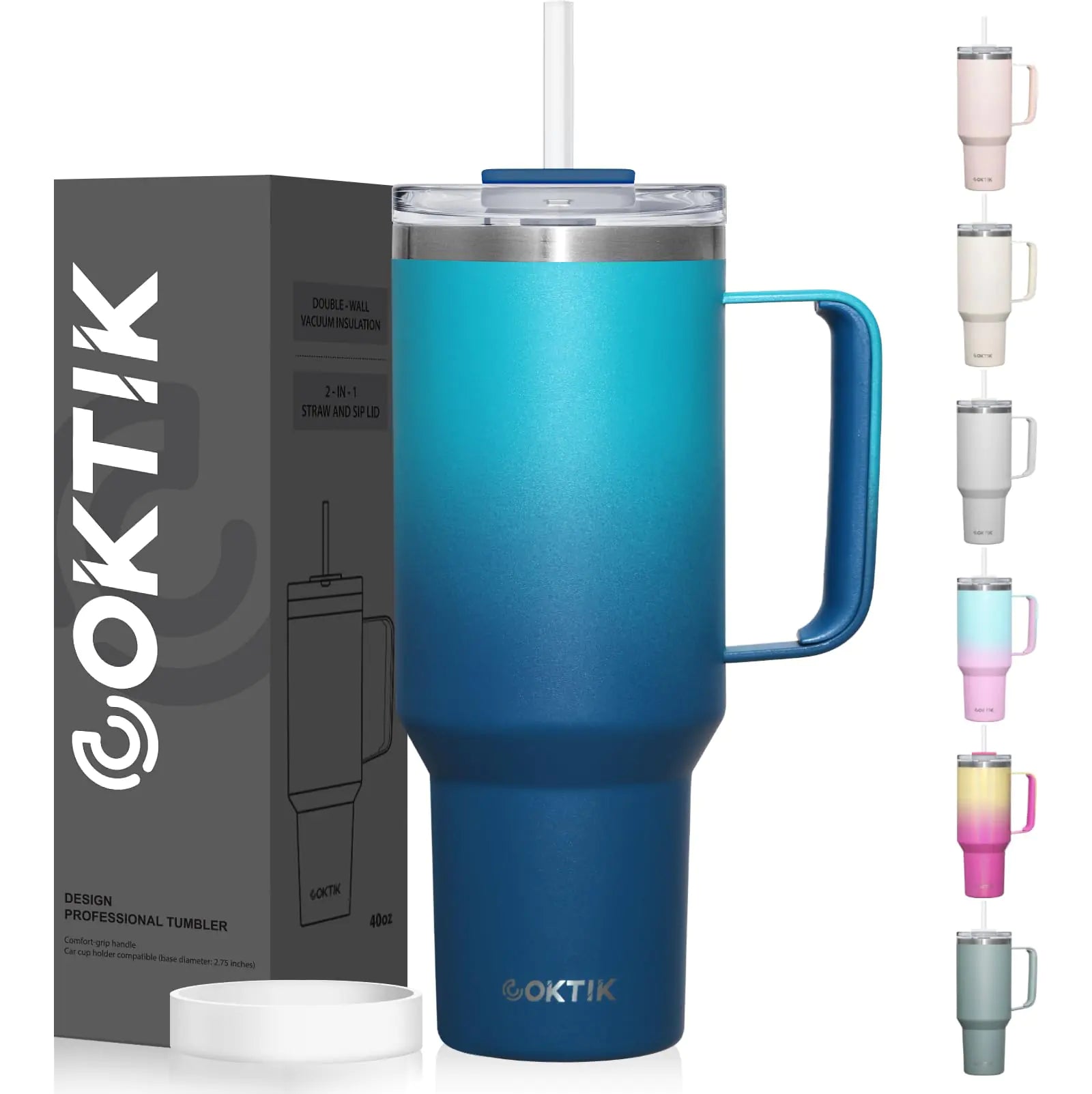 COKTIK 40 oz Tumbler With Handle and Straw Lid Vacuum Insulated Travel Coffee Mug Stainless Steel Insulated Cup for Beverages Leak-proof Cupholder Friendly(Dark Night)